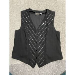 VTG Bob Mackie Wearable Art Women's Size S Microsuede Sequins Vest beaded Black